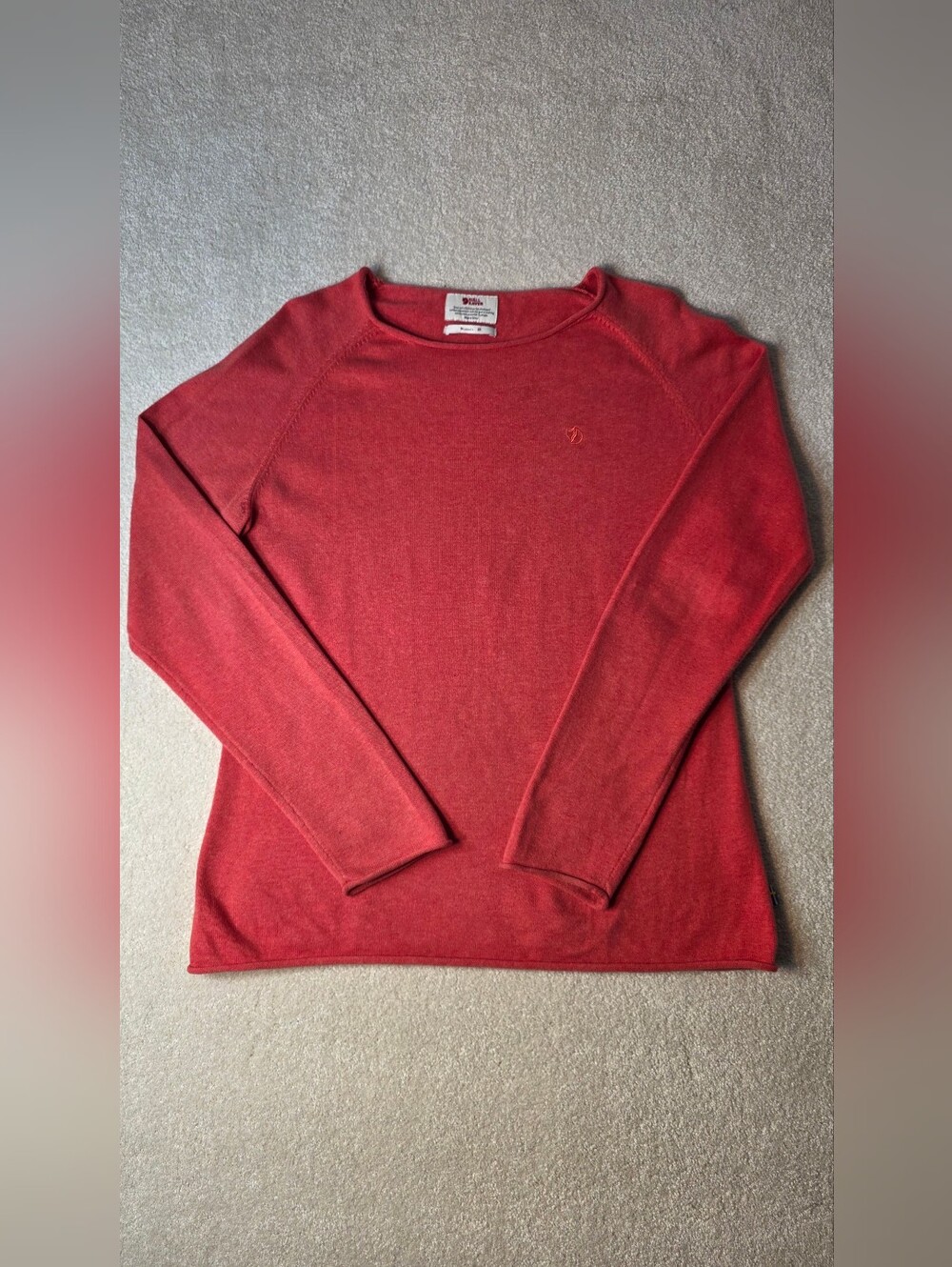 Fjallraven Ovik Dark Coral Long Sleeve Crew Neck Wool Blend Sweater Womens M